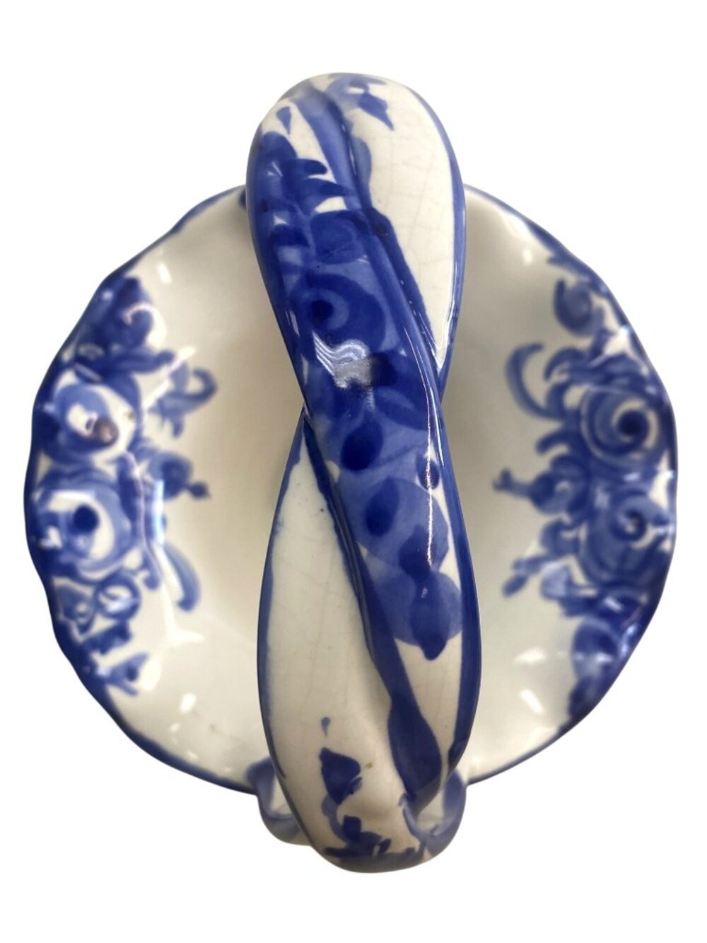 Hand-Painted Portuguese Ceramic Basket With Blue Floral Design - Picture 6 of 9